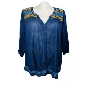Lucky Brand 3/4 Sleeve Sheer Blouse. Size 2x.